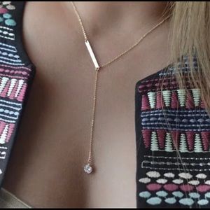 Gold bar charm drop dainty necklace